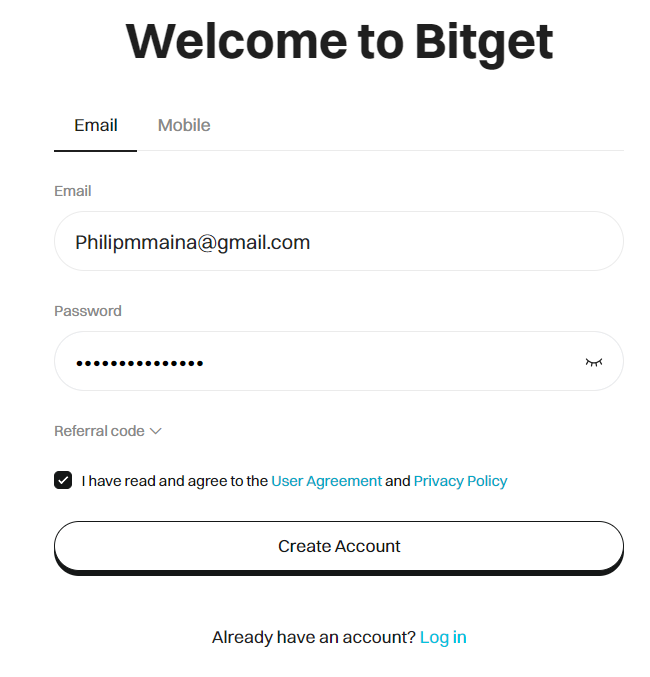 Bitget Sign Up Screen