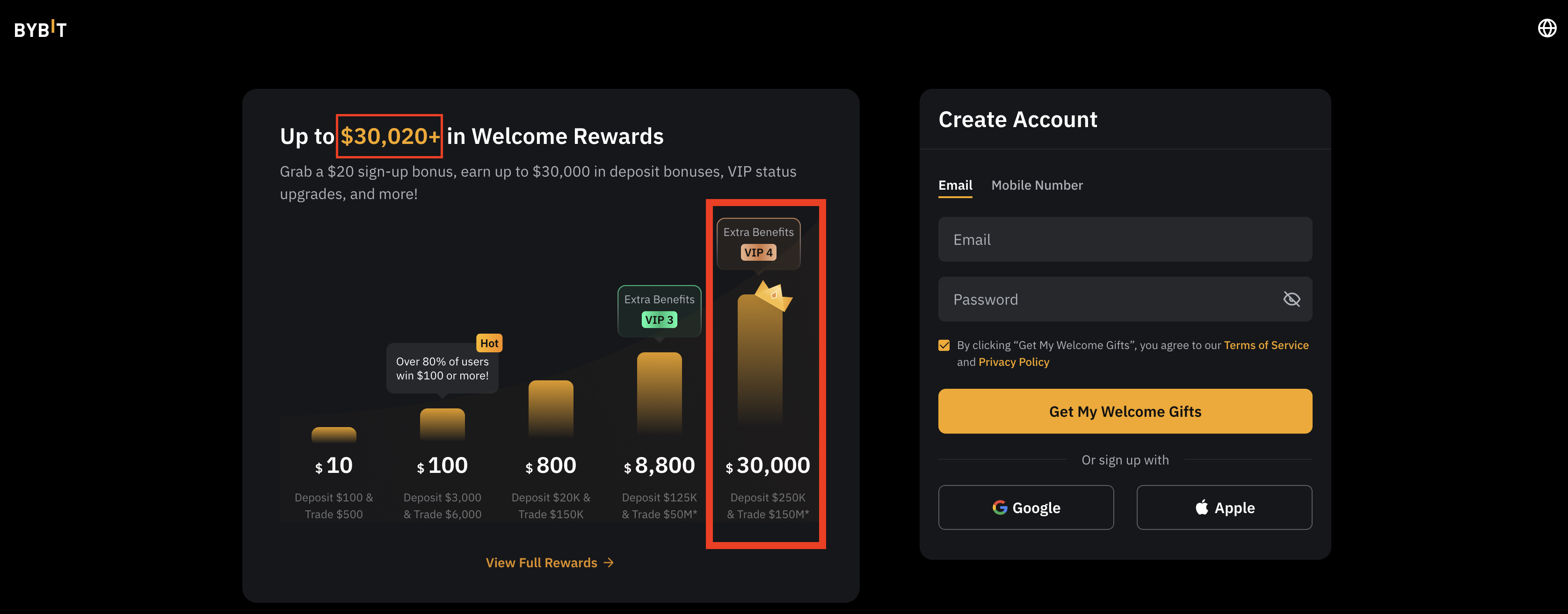 Bybit Deposit Bonus Sign-up Screen