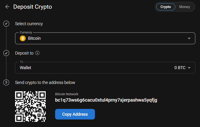 PrimeXBT Deposit Crypto