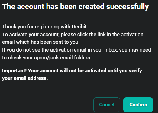 Deribit Account Created