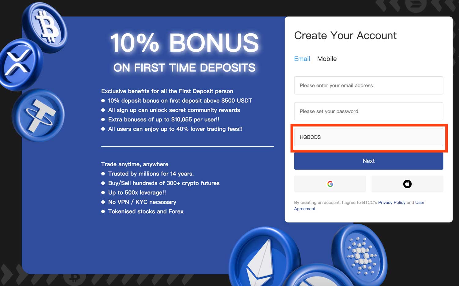 BTCC Deposit Bonus